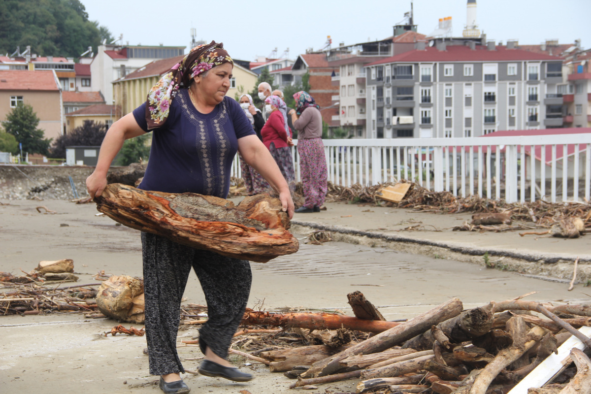 Ayancık’ta vatandaşlar kışlık odununu selden topladı